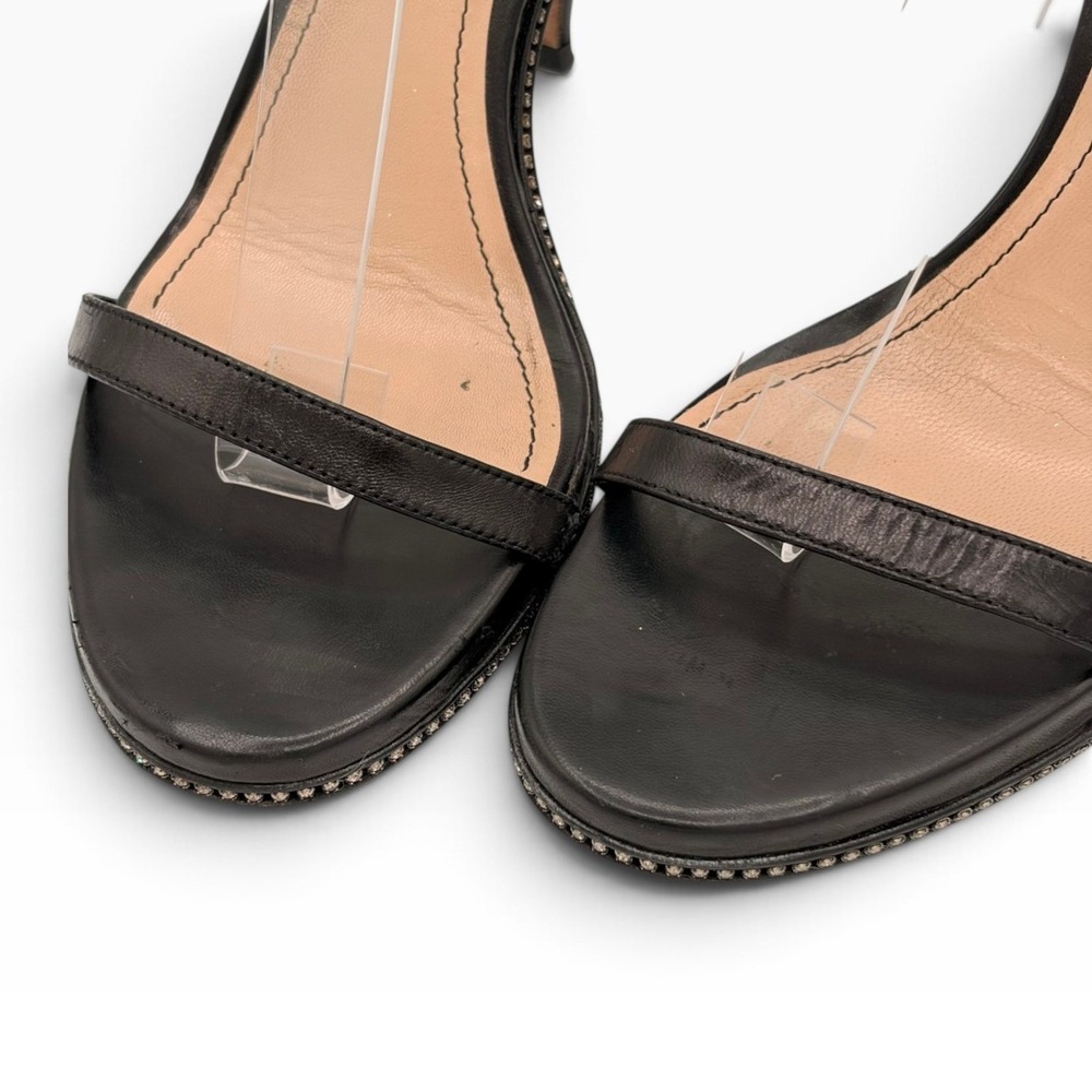 Valentino Garavani Sandals 39 Luxury Black Leather Rockstud Crystal Strapy Heel - Picture 5 of 9